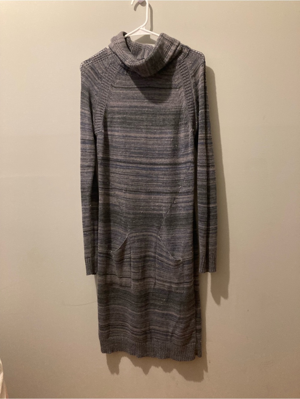 prAna Sweater Dress Medium Gray Cowl Neck Pockets Cozy Fall Winter Knit